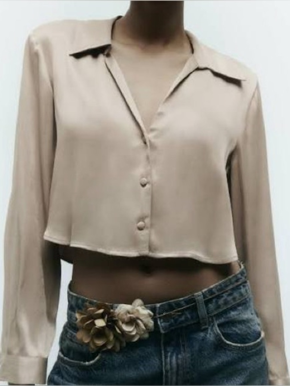 Zara Cropped Satin Shirt Size M